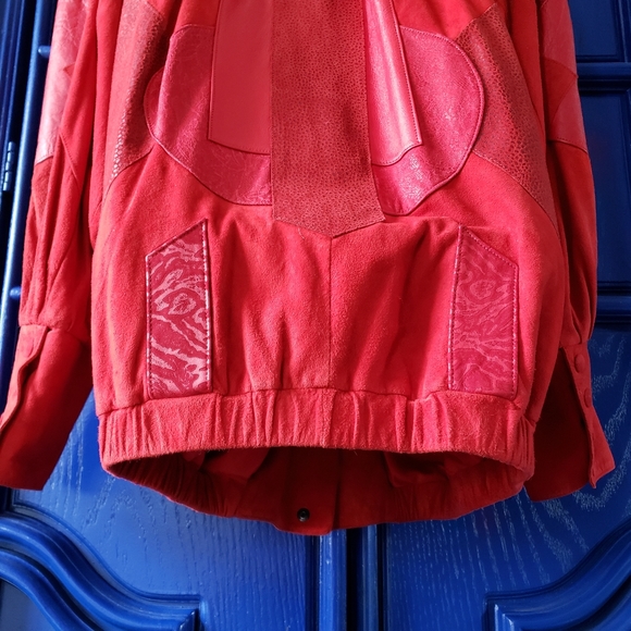 80s Vintage Red Patchwork Leather Jacket - Picture 5 of 16